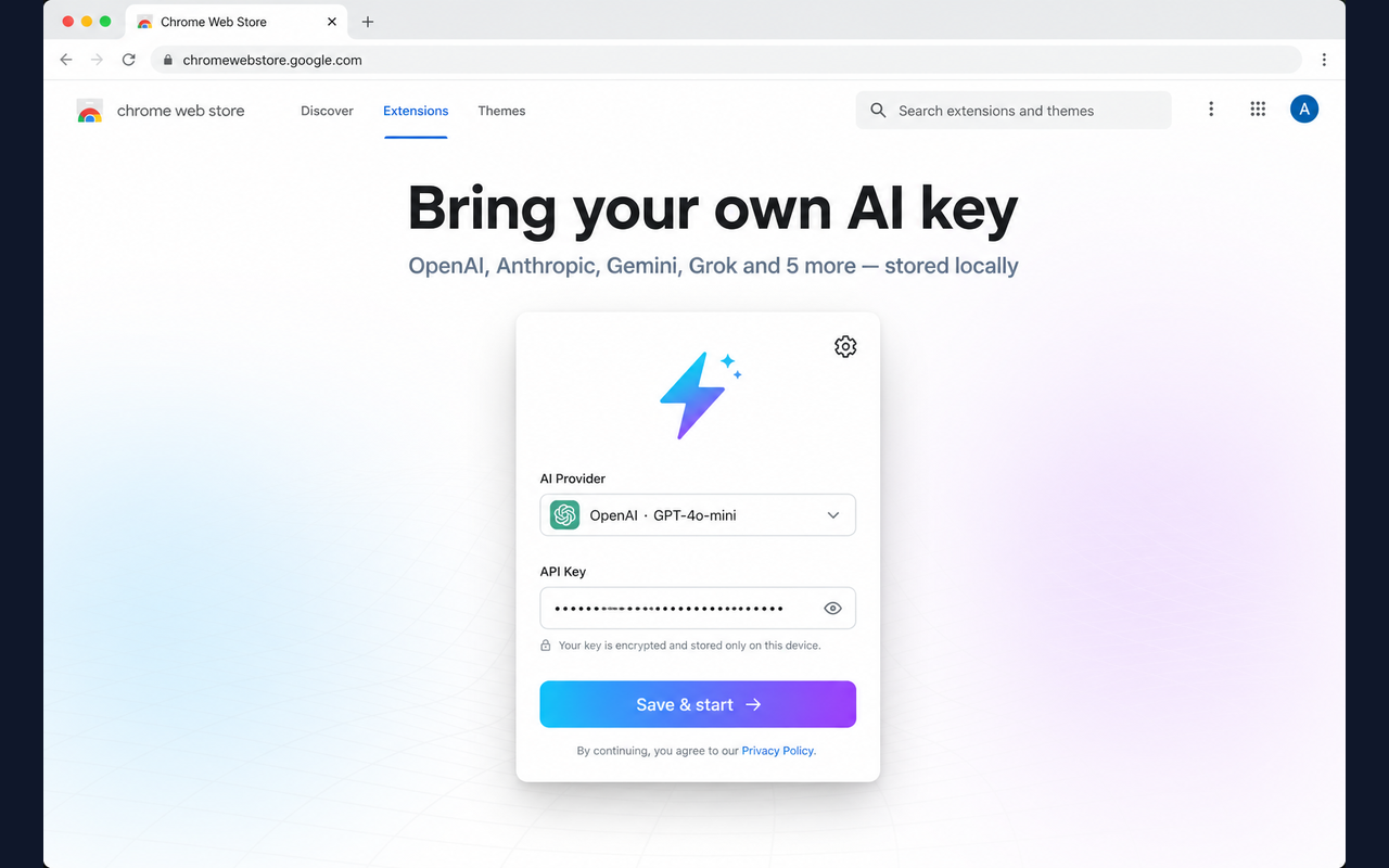 ReplyForgeAI API key setup screen