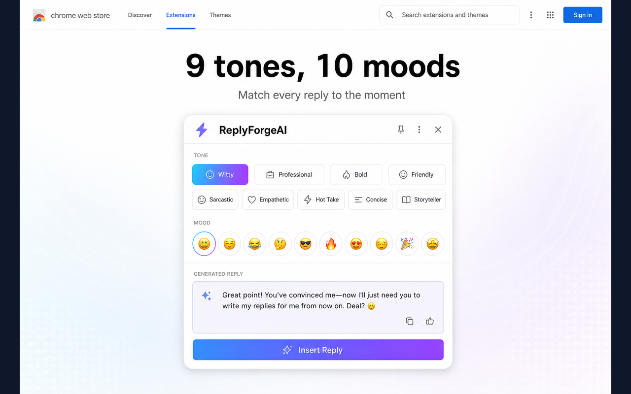 ReplyForgeAI tone and mood controls